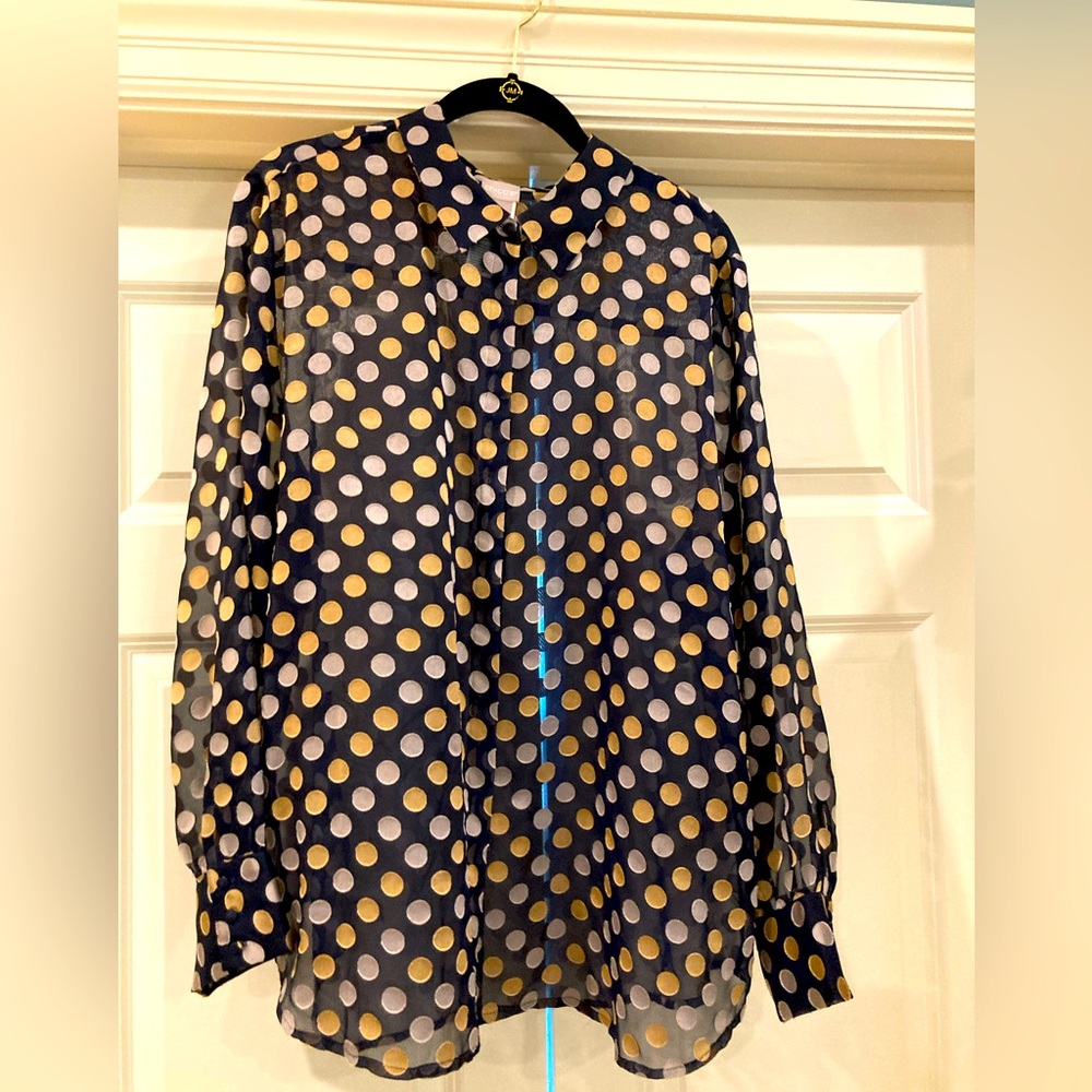 Chicos, sheer polkadot, button-down blouse, long sleeve size 3 or extra large